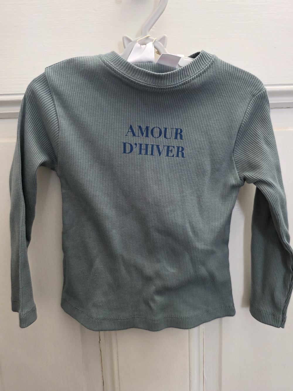 ZARA Kids Ribbed Long Sleeve Tope with 'AMOUR D'HIVER'
